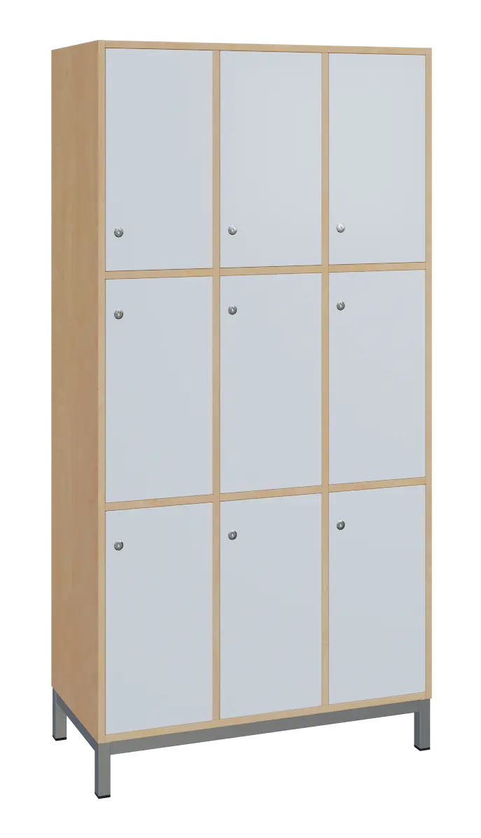 SBS-3333 šatní skříň 9-boxová, 1800x900x400 mm, kovové nohy, korpus bříza irská, dvířka bílá